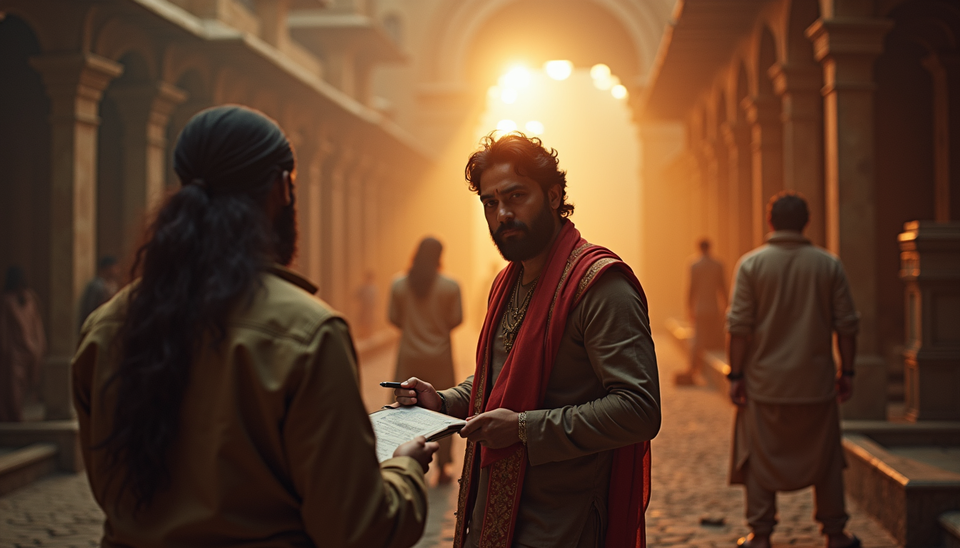 Wide angle view of a film director on set planning the sequel of Hanuman Ansh