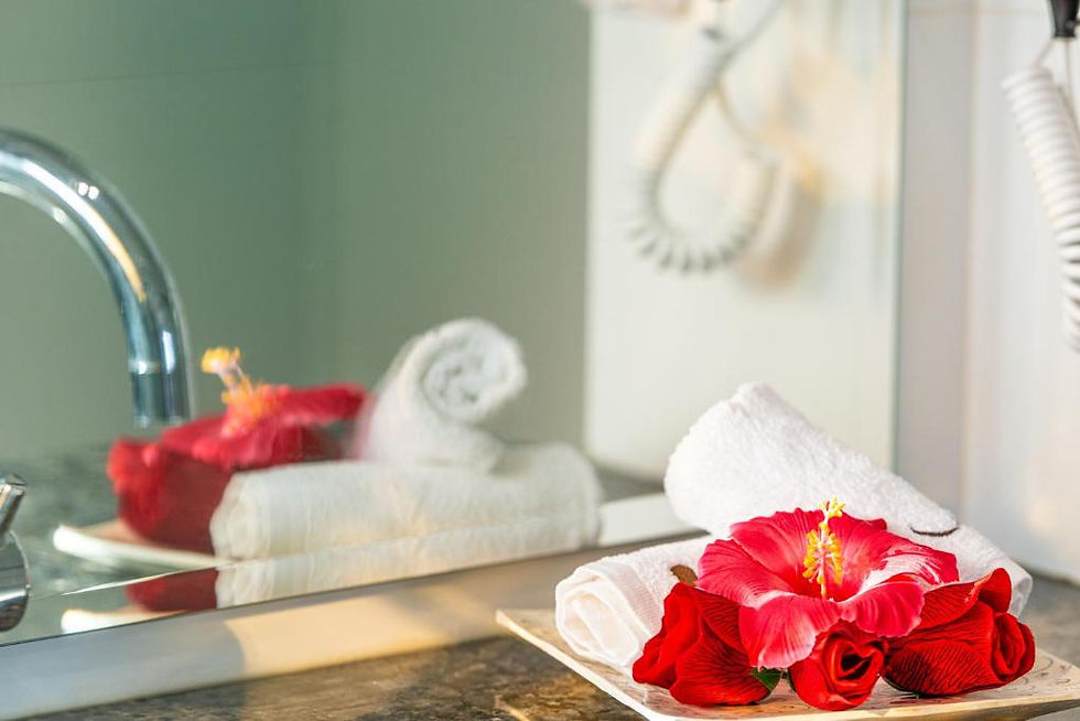 Treasure Island Reatreat features an serene island escape with lush tropical greenery, vibrant flowers, and a beautifully prepared space for ultimate relaxation