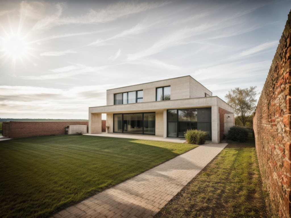 Achtergevel modern luxe villa Tremelo in gevelmetselwerk en grote glaspartijen