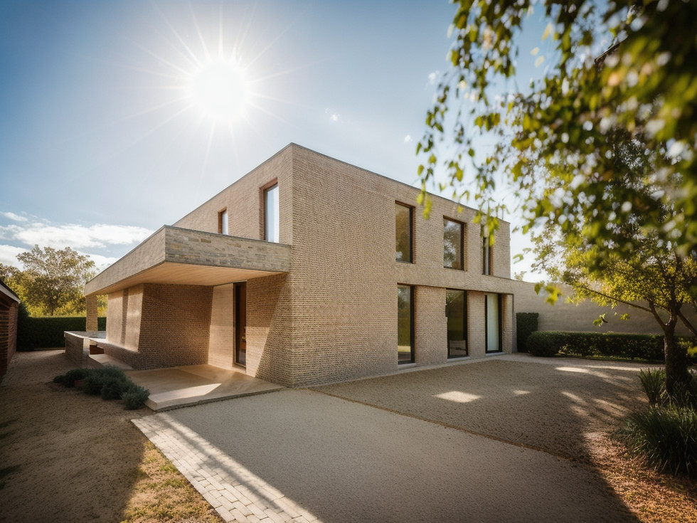 Thumbnail: Voorgevel modern luxe villa Tremelo in gevelmetselwerk met carport