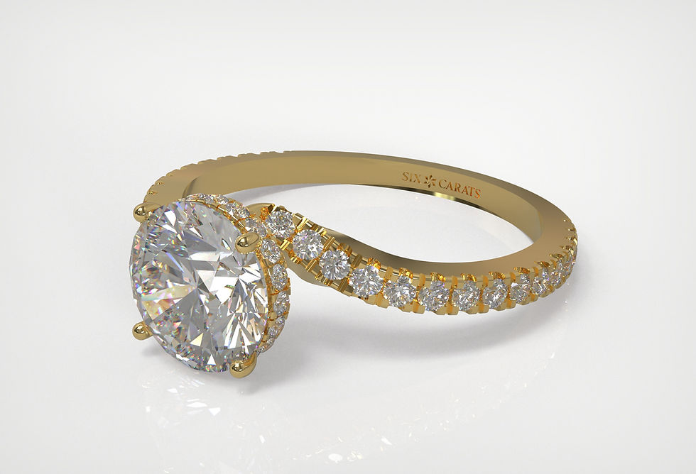 Thumbnail: The Iris - Round brilliant diamond Ring with twist and accents