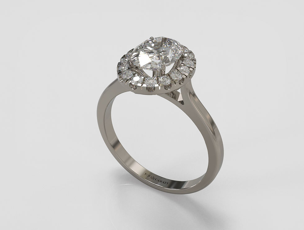 Thumbnail: The Dahlia - Oval Cut Diamond Ring with Halo