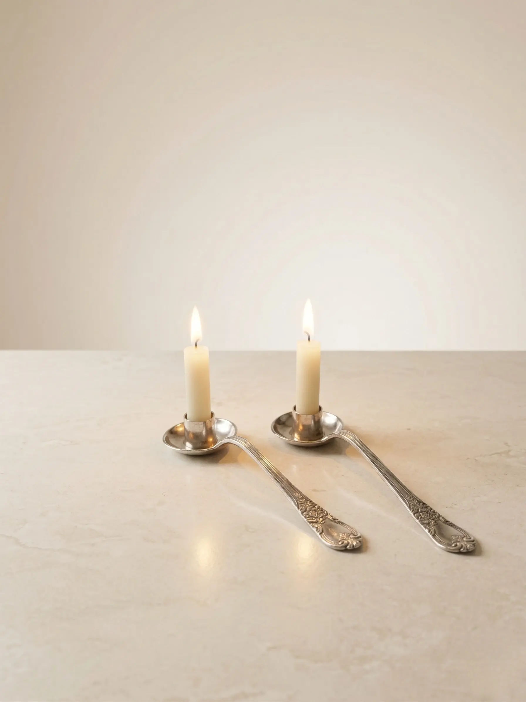 Gümüş Kaplama Kaşık mumluk set