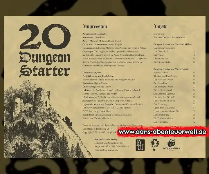 Dungeon World: 20 Dungeon Starter