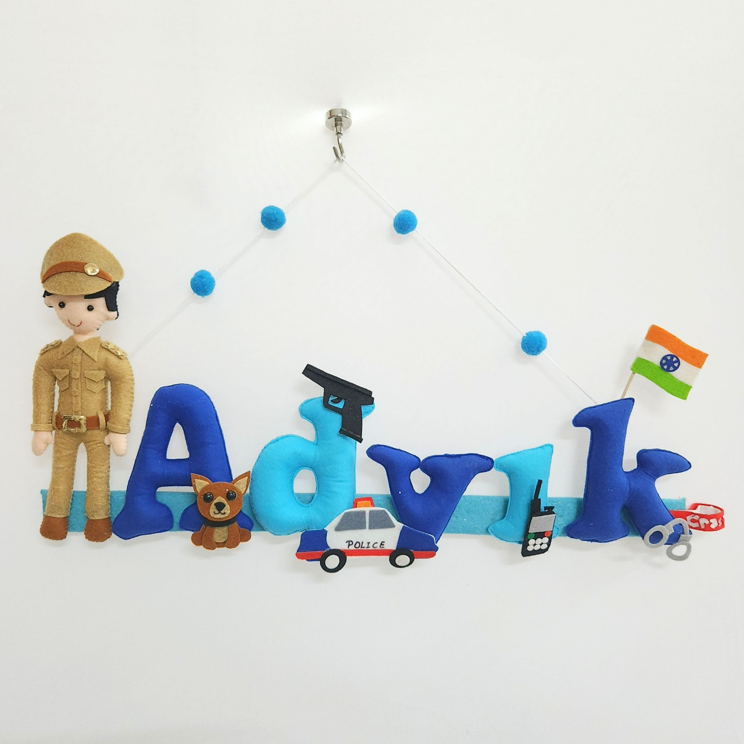 Custom Felt Name Plate with Police Officer & Police Car Toy Décor