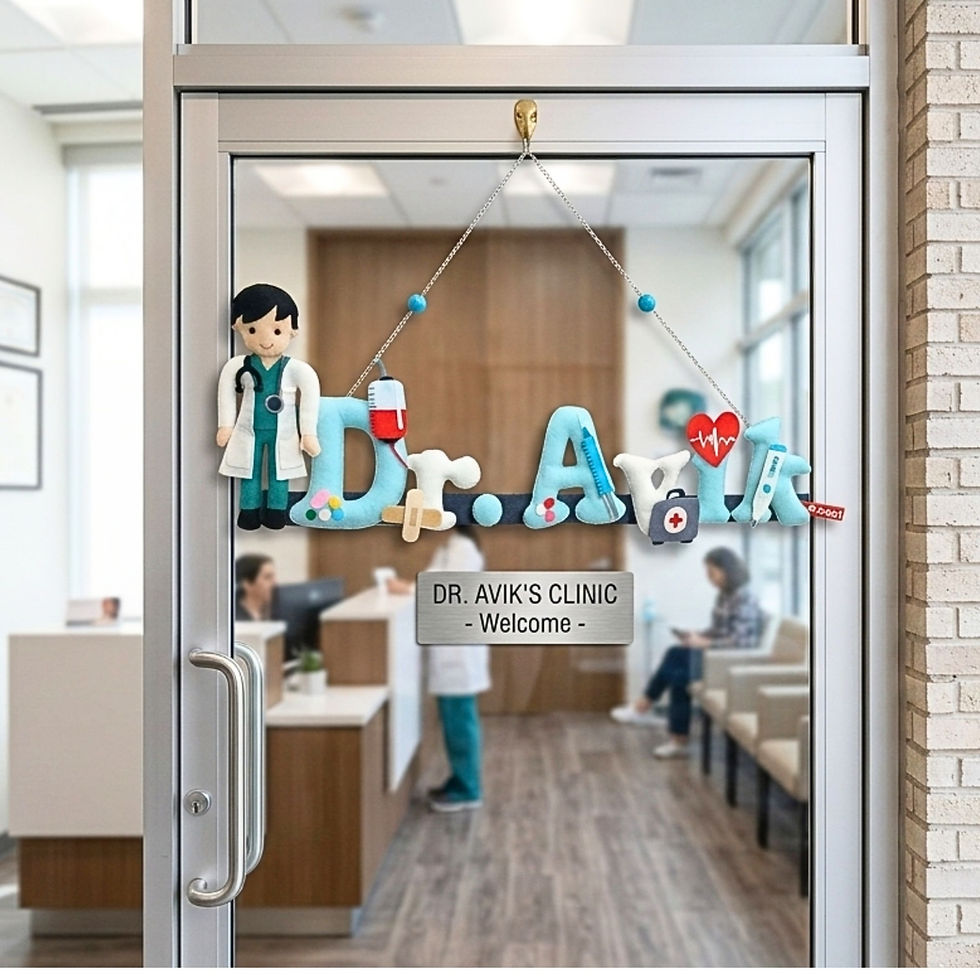 Doctor theme kids name board with doctor set for kids, syringe and medical kit decoration