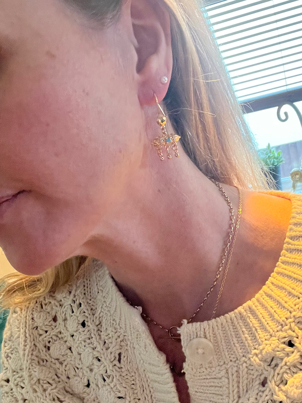 Thumbnail: Gold Dangle Earring With Coloured Stone