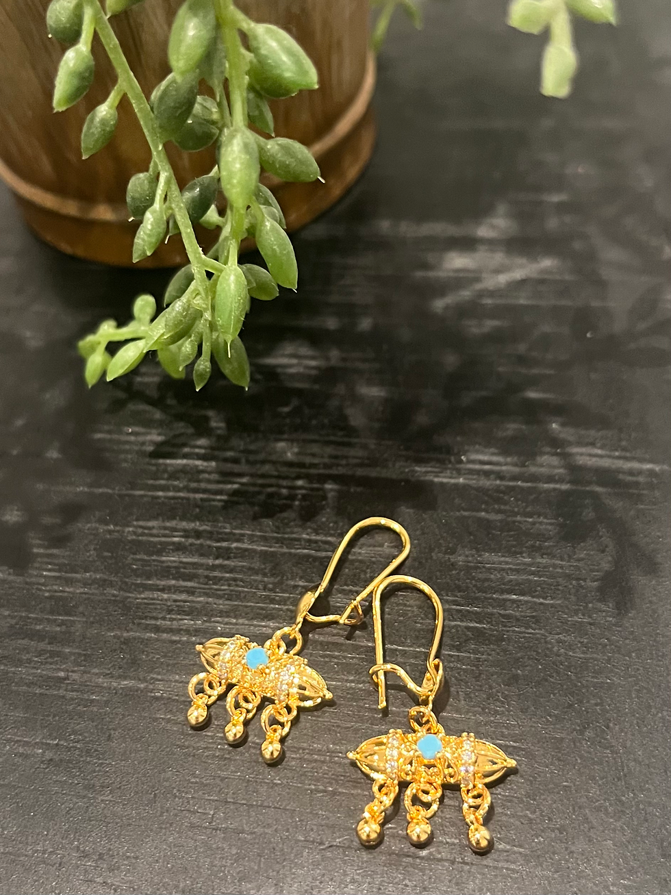 Thumbnail: Gold Dangle Earring With Coloured Stone