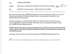 Roofing Material Manufacturers Announce 2026 Price Increases