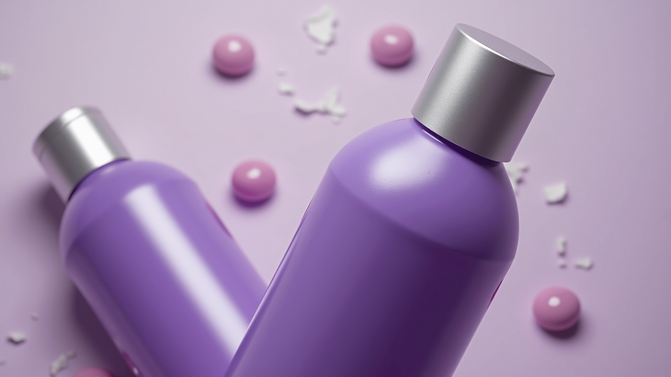 Close-up view of a bottle of purple shampoo
