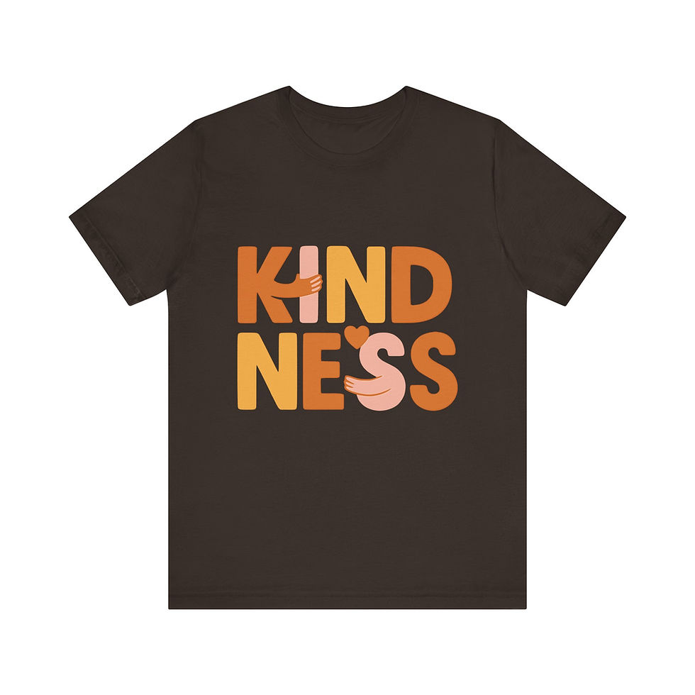 Thumbnail: Kindness Graphic T-Shirt in brown with bold orange and pink design