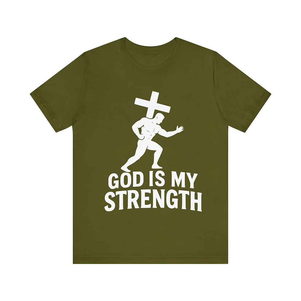 Thumbnail: God Is My Strength Christian T-Shirt, Faith Inspirational Bible Verse Tee