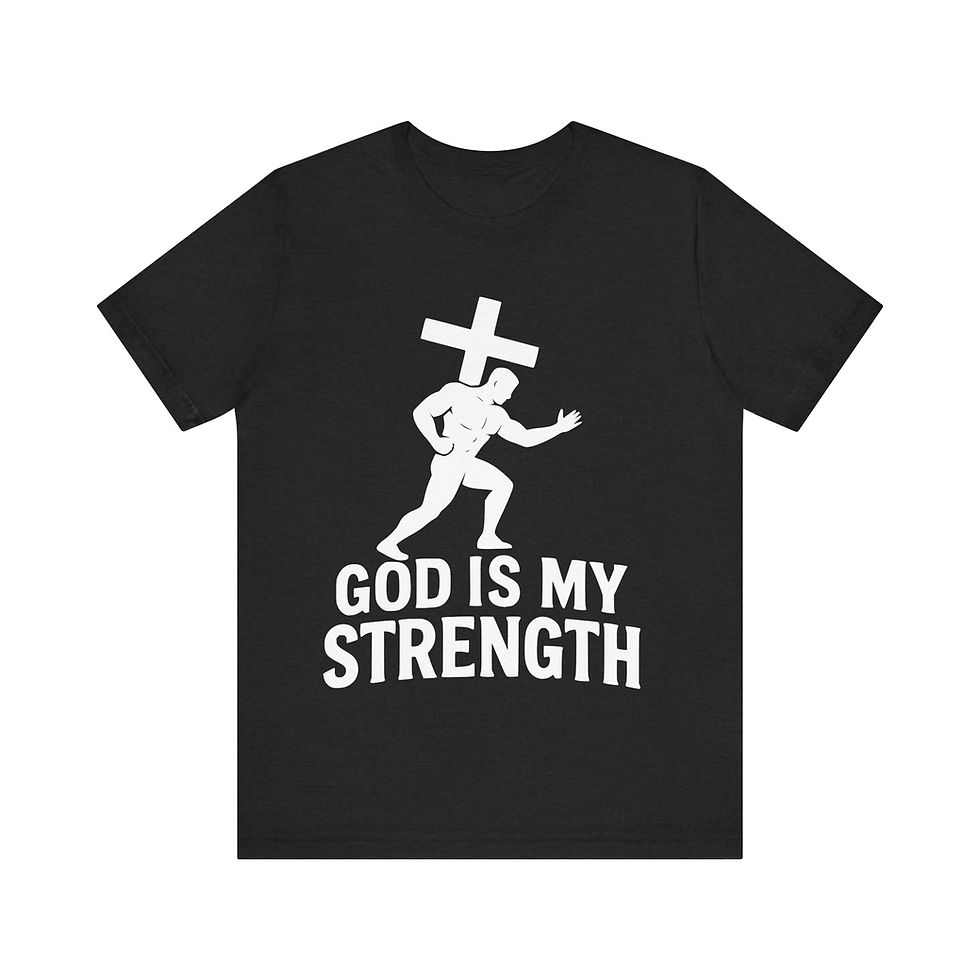Thumbnail: God Is My Strength Christian T-Shirt, Faith Inspirational Bible Verse Tee