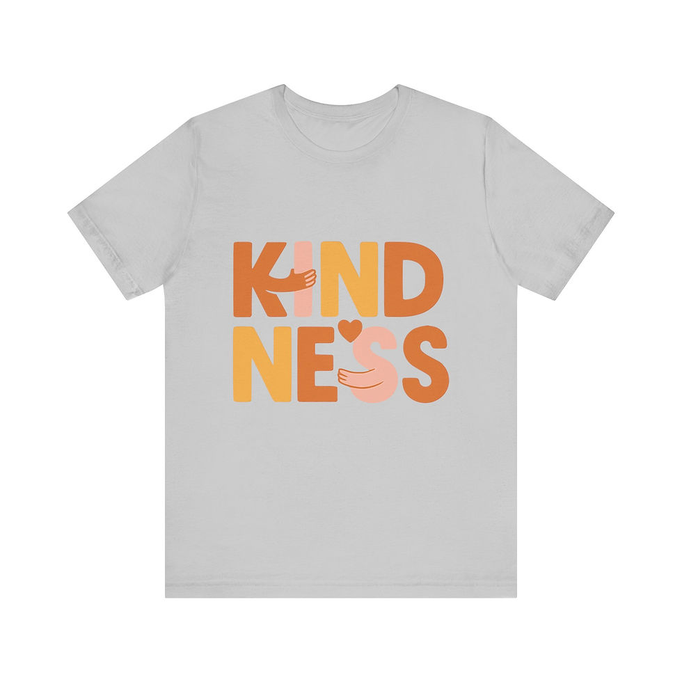 Thumbnail: Kindness Graphic T-Shirt in silver with bold orange and pink design