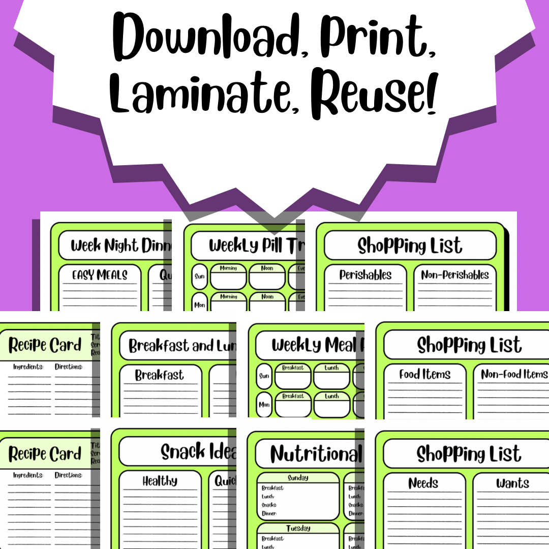 Meal Planner, Lime Bundle, Time Management, Self Help and Goal Manifestation