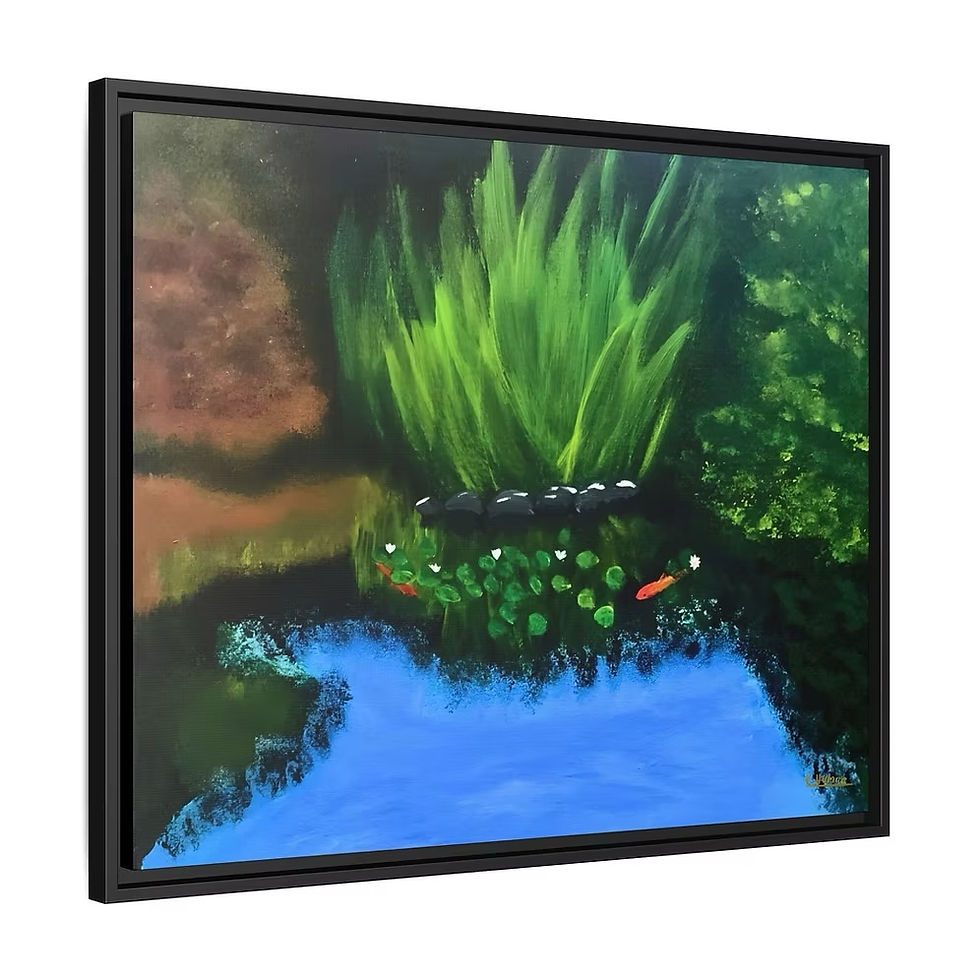 Thumbnail: Side angle of Peaceful Pond original framed acrylic artwork