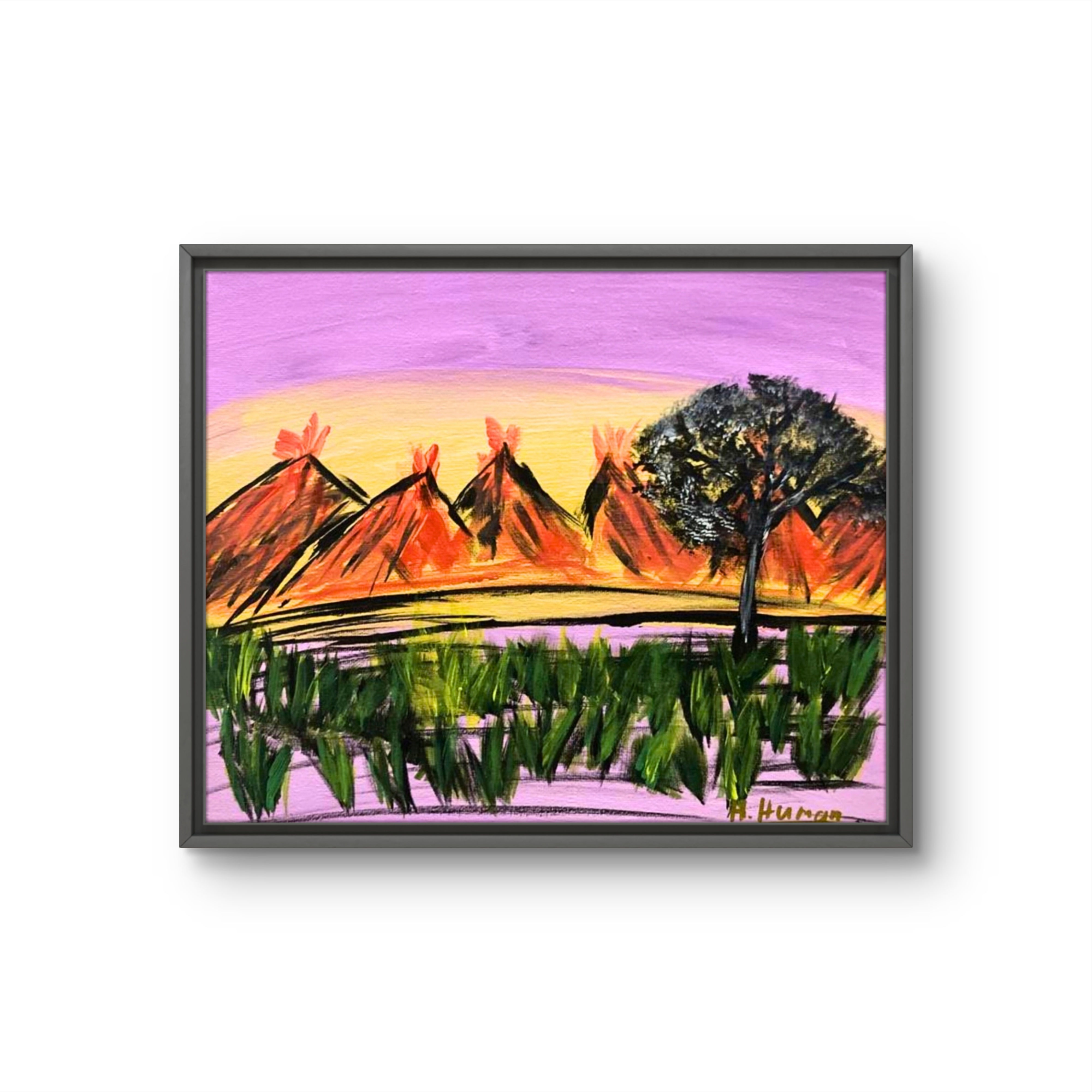 A Child's View Volcano Island - 12x10" | Unique Landscape Acrylic Painting