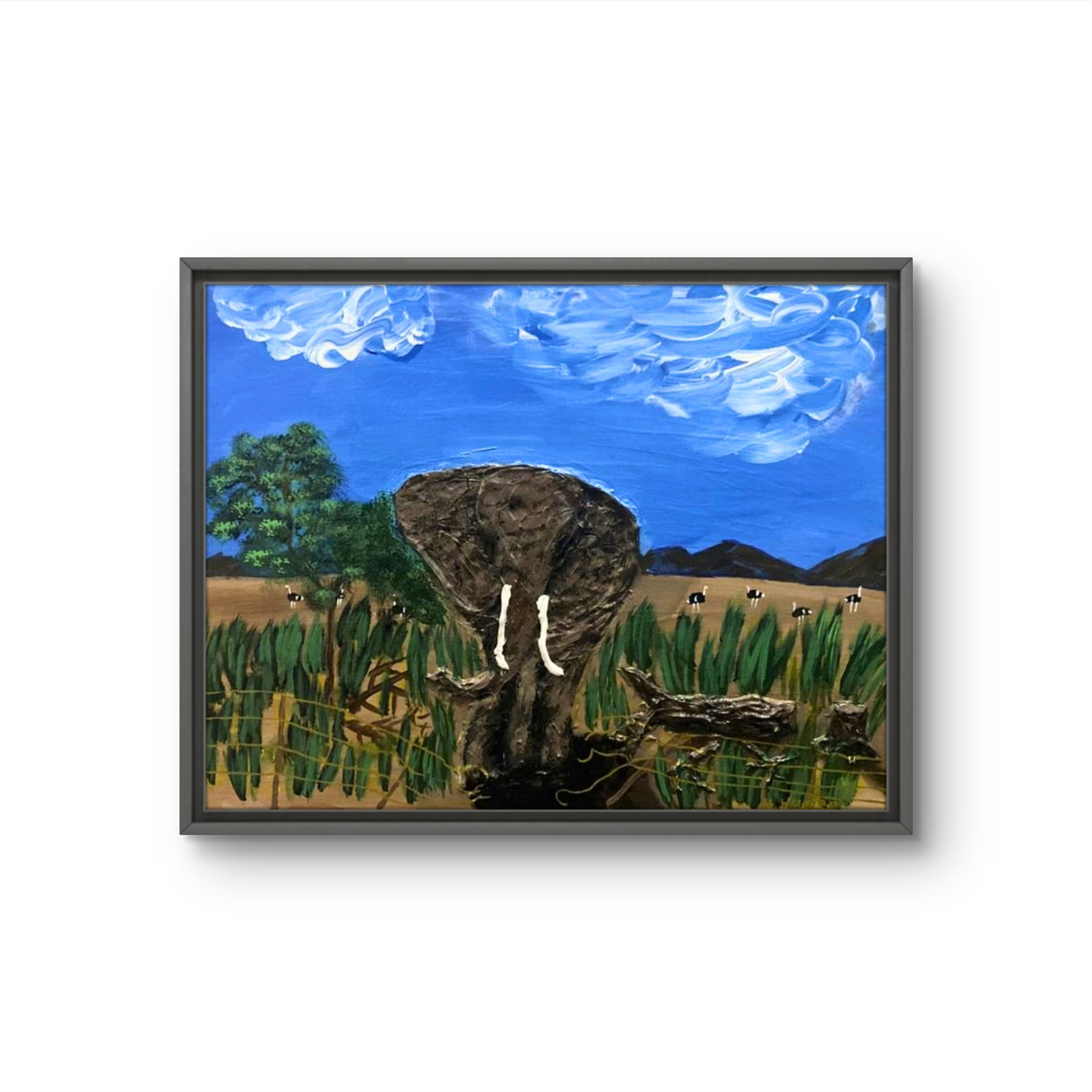 Freedom of Expression original acrylic painting featuring an elephant wildlife landscape