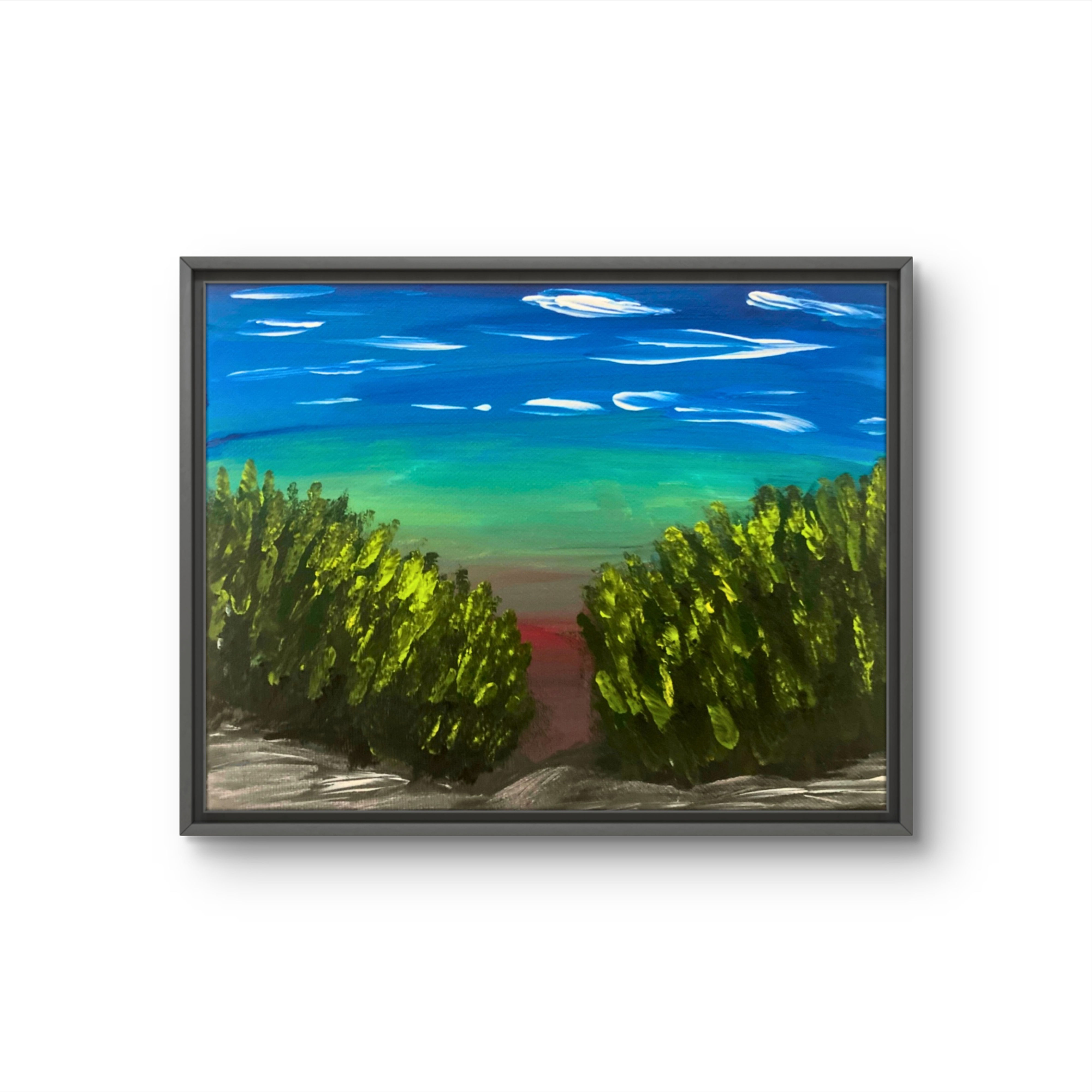 Original landscape acrylic painting “ Life’s Journey ” by Hanz Human, hand-painted nature artwork displayed