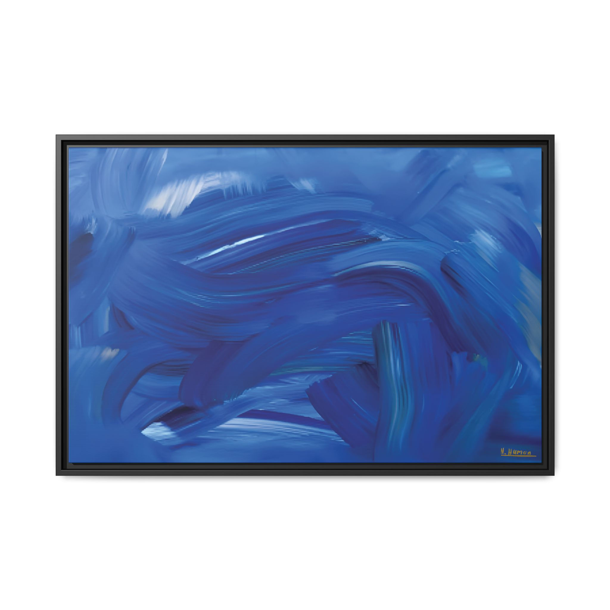 Blue Hope first edition abstract art print with deep blue expressive brush strokes