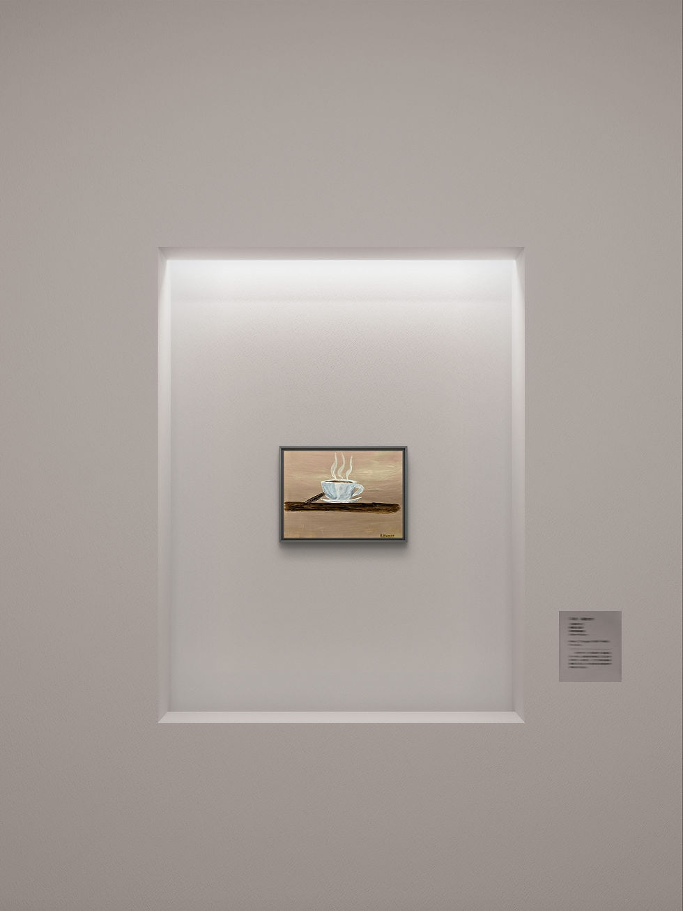 Thumbnail: Original Still Life acrylic painting ” Cafe Tranquility ” by Hanz Human, hand-painted nature artwork displayed in gallery