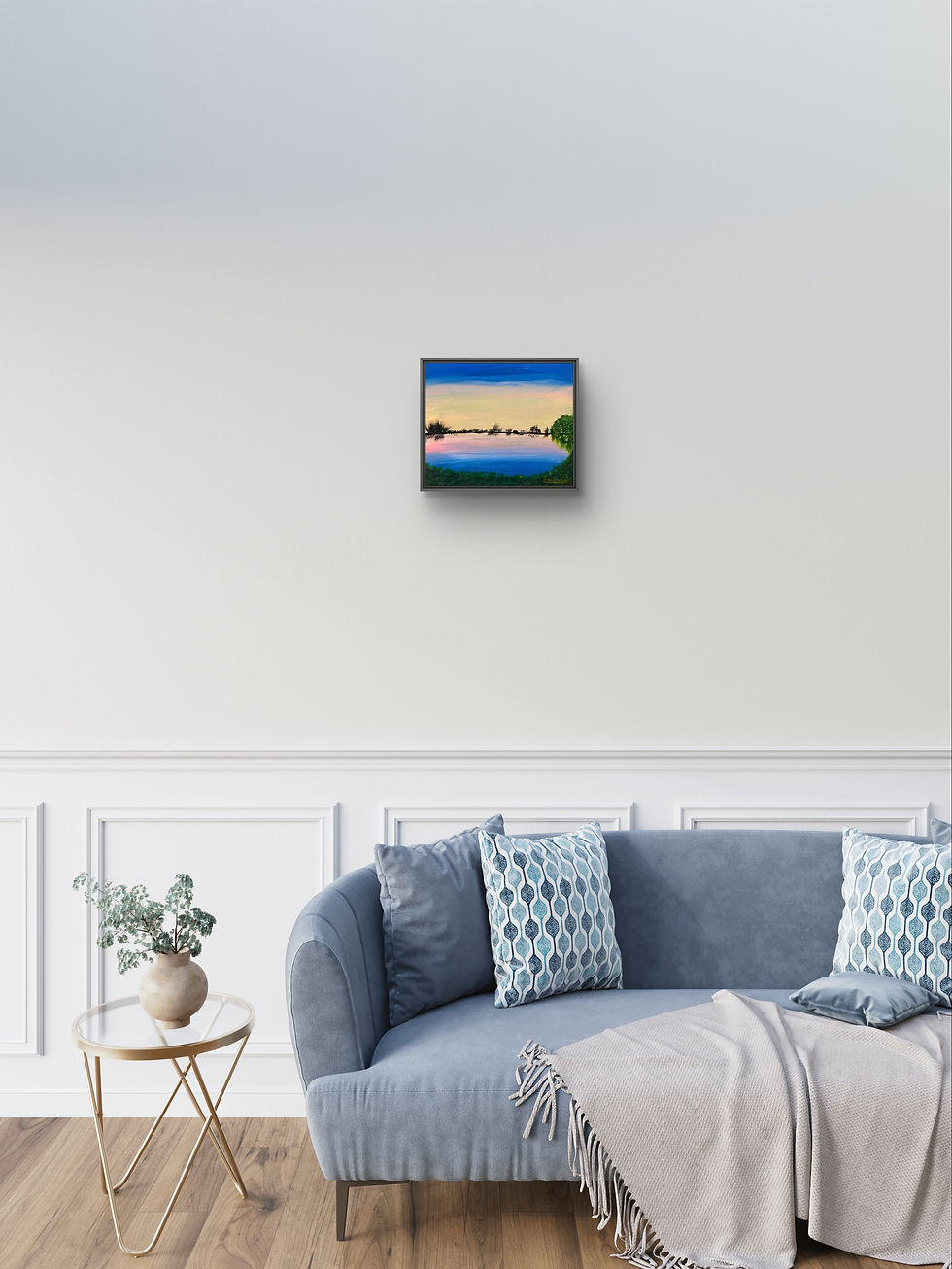 Thumbnail: Original landscape acrylic painting “ Dawn at the pond ” by Hanz Human, expressive contemporary artwork in living room