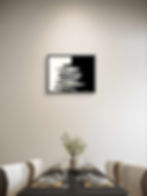 Eye-level view of a modern living room wall adorned with colorful abstract art prints
