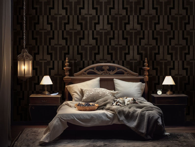 Thumbnail: Walnut Waltz Cocoa Living Room Wallpaper, Ombre Geometric Peel & Stick