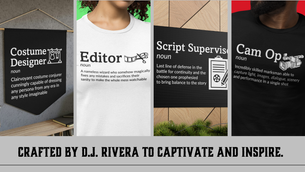 FilmMindset product designs featuring humorous and insightful role definitions for positions like Editor, Costume Designer, Script Supervisor, and Camera Operator, crafted by D.J. Rivera