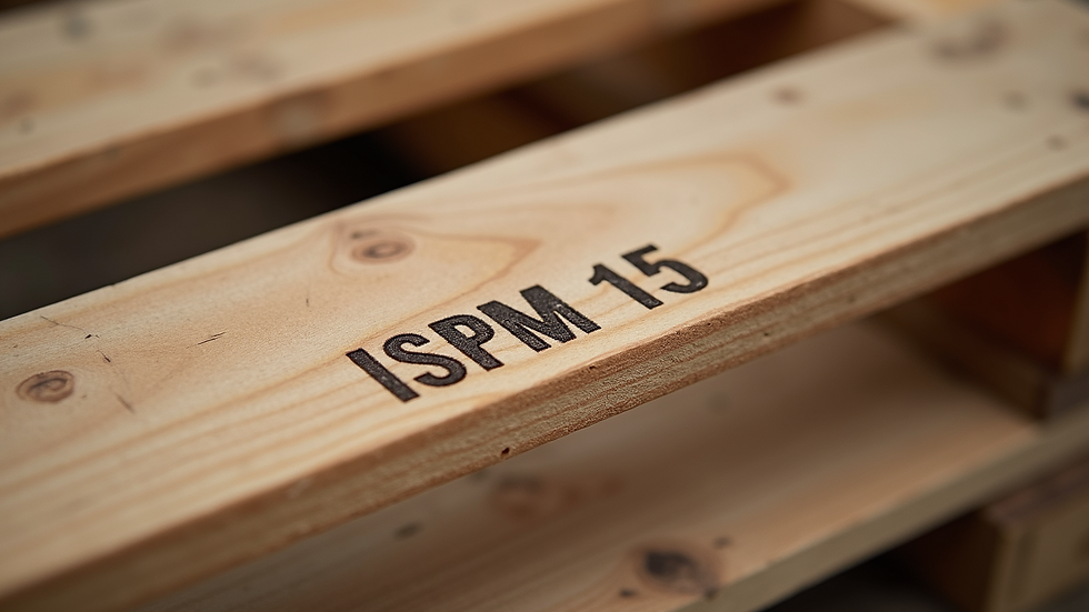Close-up view of wooden pallet with ISPM-15 stamp