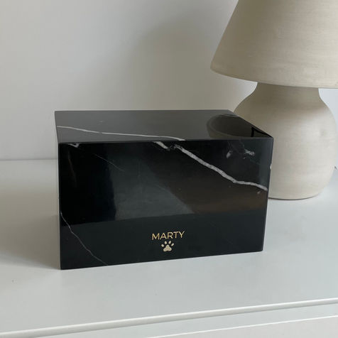 Elegant black pet urn with name