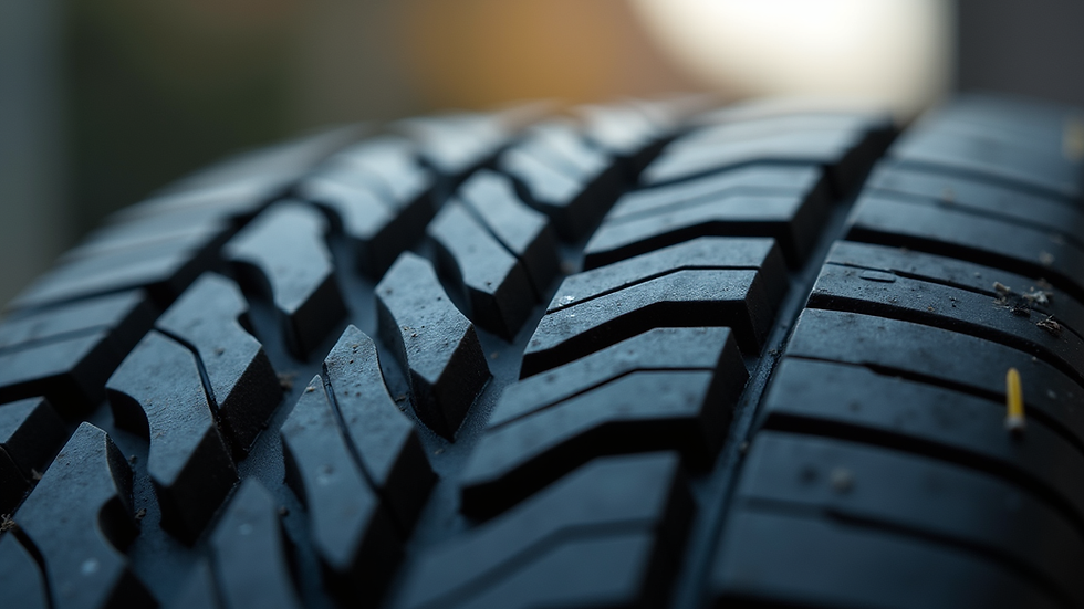 Close-up view of a tire tread showing detailed rubber texture