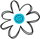Theda Learn logo with doodle flower and smiley face