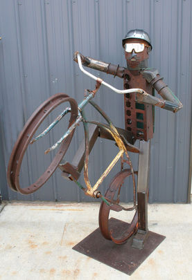 Biker Sculpture, Metal Biker Sculpture, Vintage bike Frame sculpture, bike sculpture, scrap metal art, reclaimed metal art, BVA Design