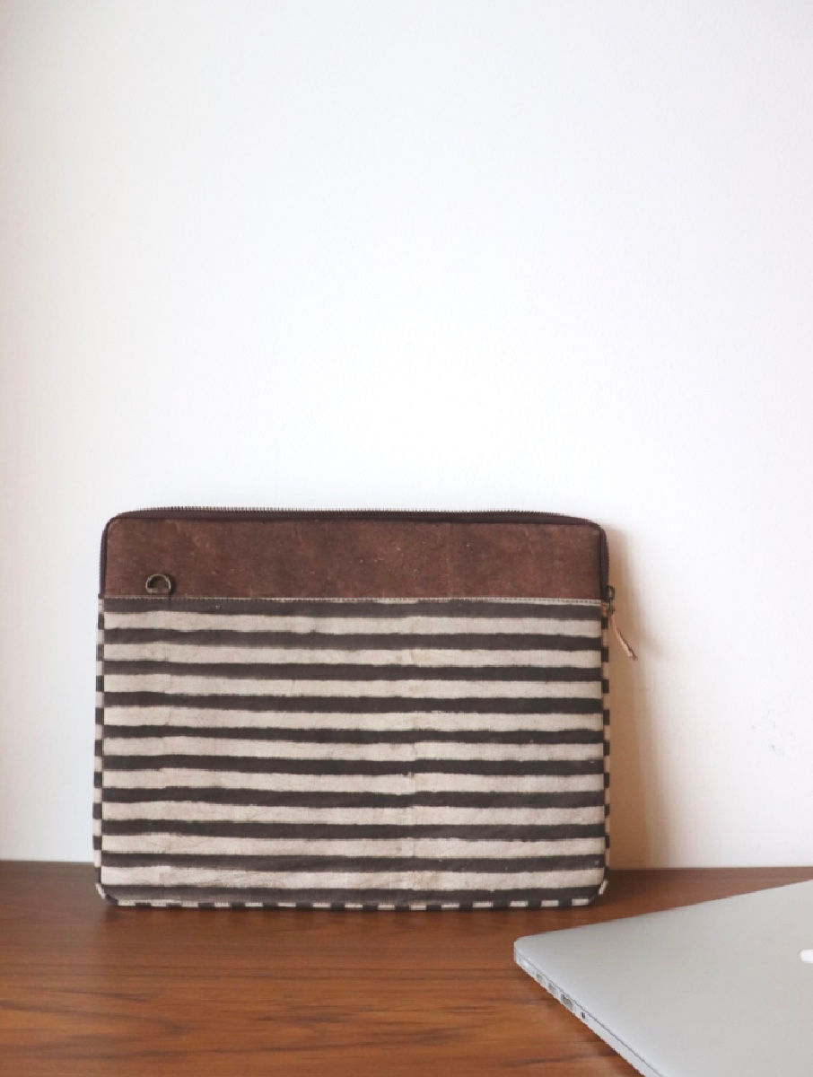 Brown Striped Dabu printed Laptop sleeve