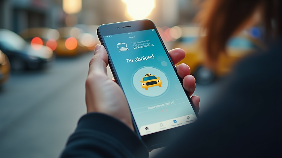 Close-up view of a smartphone showing a cab booking app interface
