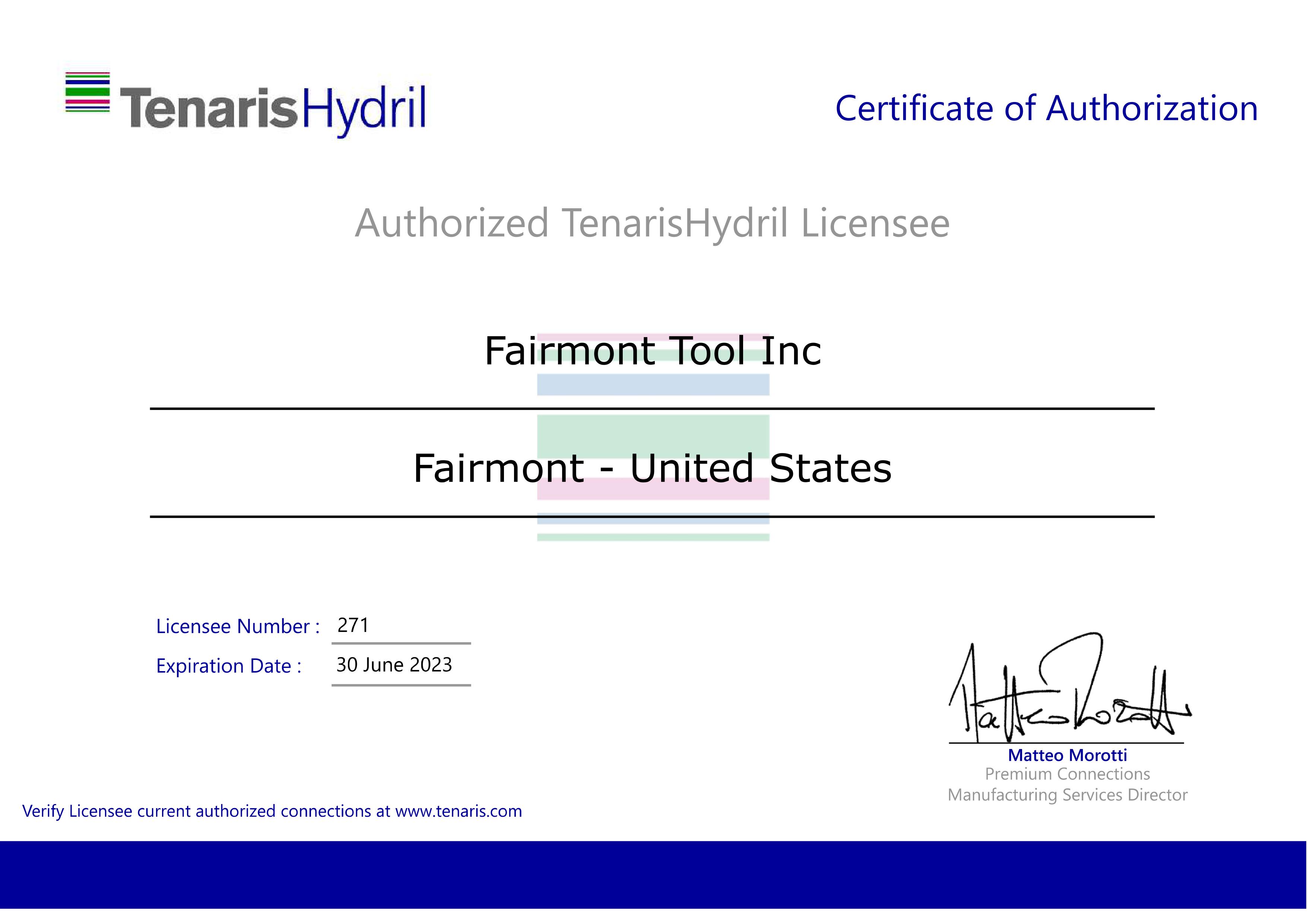 LICENSES, CERTIFICATIONS, AND AWARDS Fairmont Tool