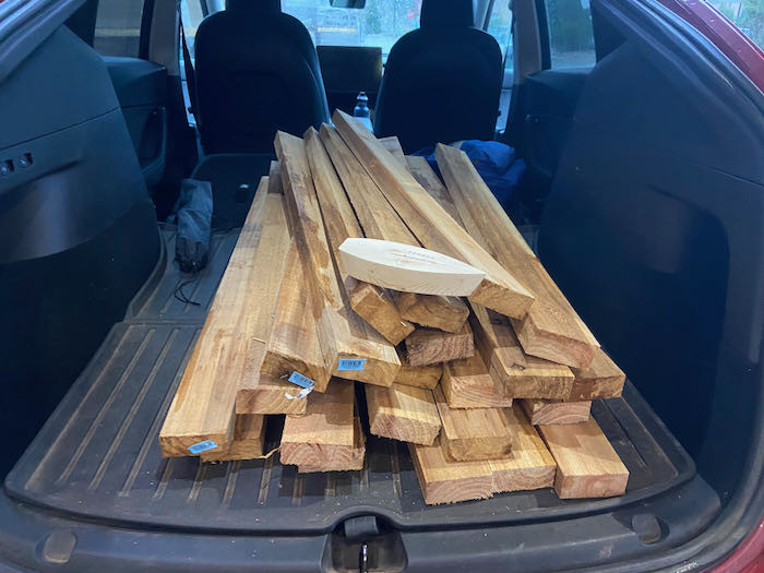Sourcing the rough cut cedar from the lumber yard. Photo by Sarah R. Johnson