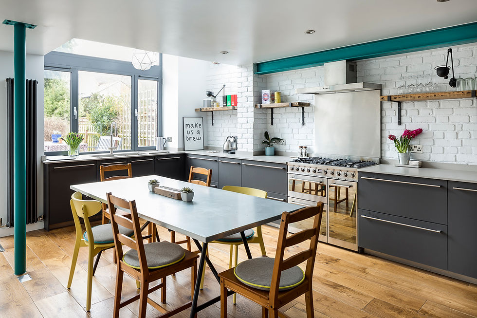 Jmdesign's Brockley kitchen renovation: Dark cabinets, open shelving
