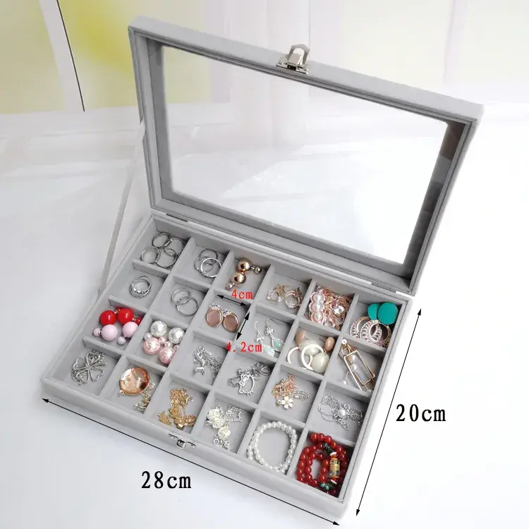 Miniatura: Velvet Glass Ring Earring Jewelry Display Organizer Box Tray Holder Storage Case