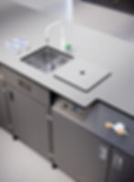 Laboratory worktops with chemical-resistant and impact-resistant surface finishes