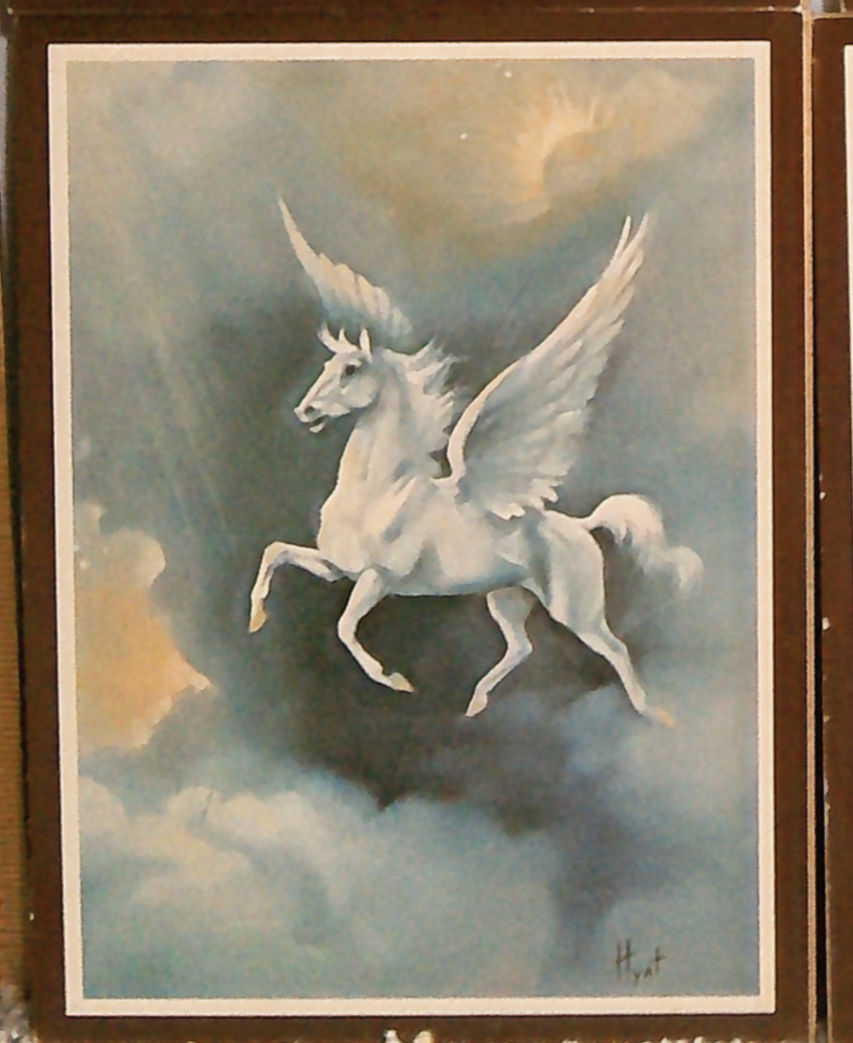 Thumbnail: Set of 6 pictures on cardboard - unicorns, pegasus and clowns