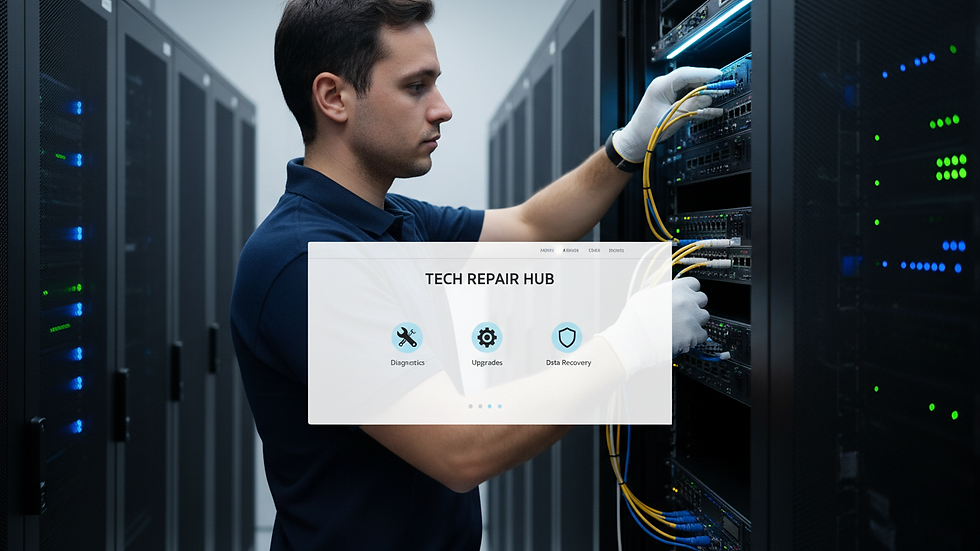 Close-up view of a technician configuring a network switch in a server room