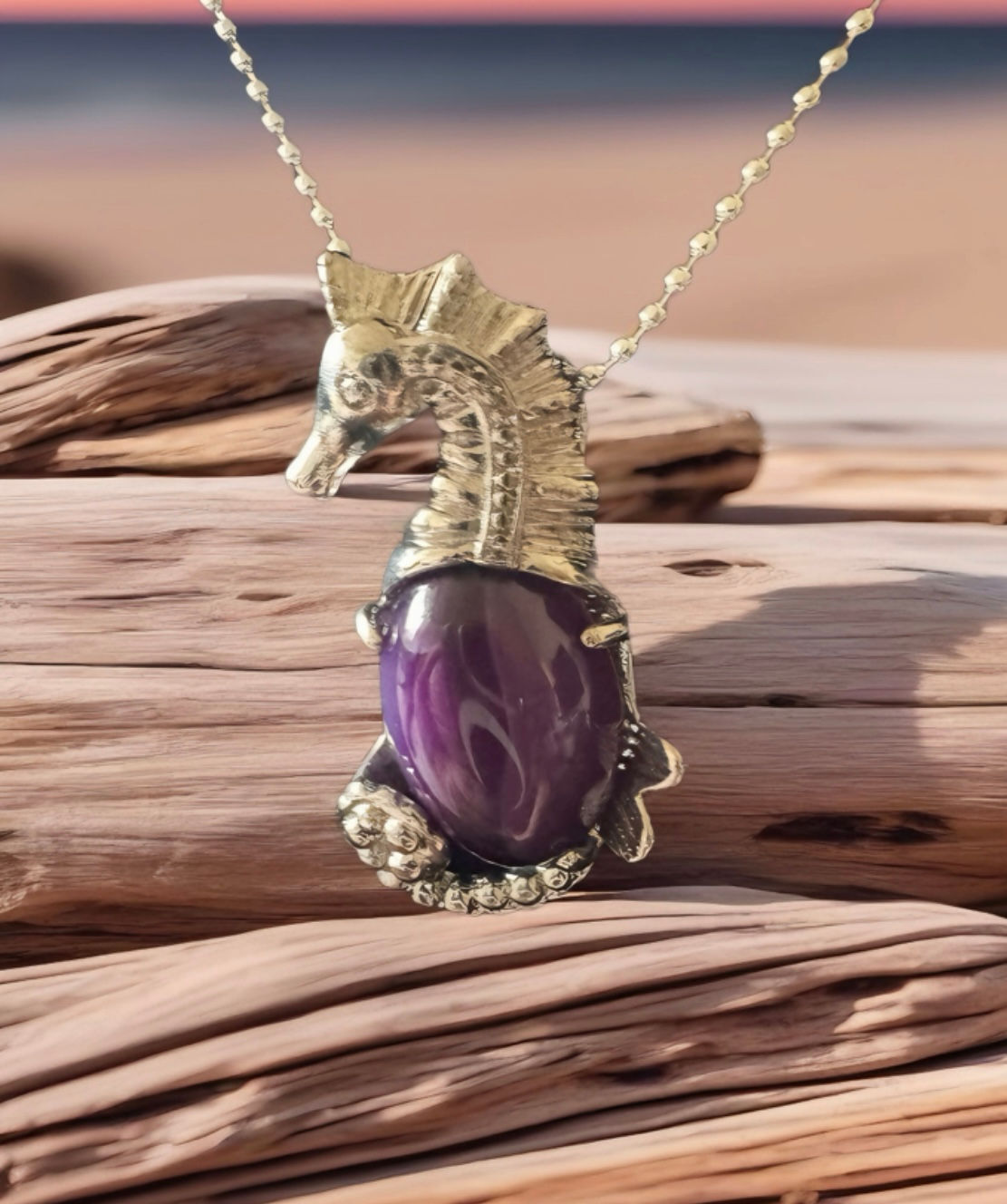 Amethyst Seahorse Pendant, Intuition, Protection & Calming Presence