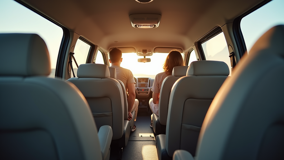 Eye-level view of a spacious family van interior with comfortable seating