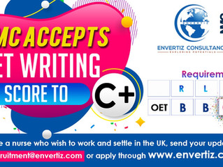 NMC approved the OET writing score to C+.