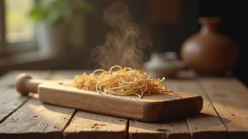 Nahaufnahme einer schwingenden Klangschale auf einem Holztisch