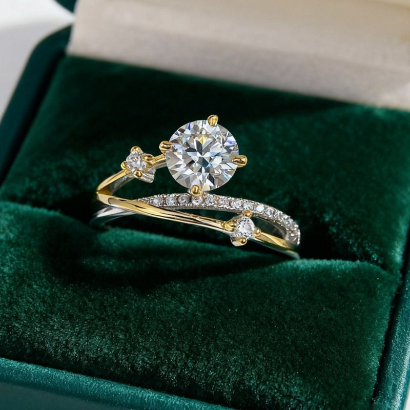 Round 1CT Certified Moissanite Diamond Star Trails Romantic Wedding Rings For Wo