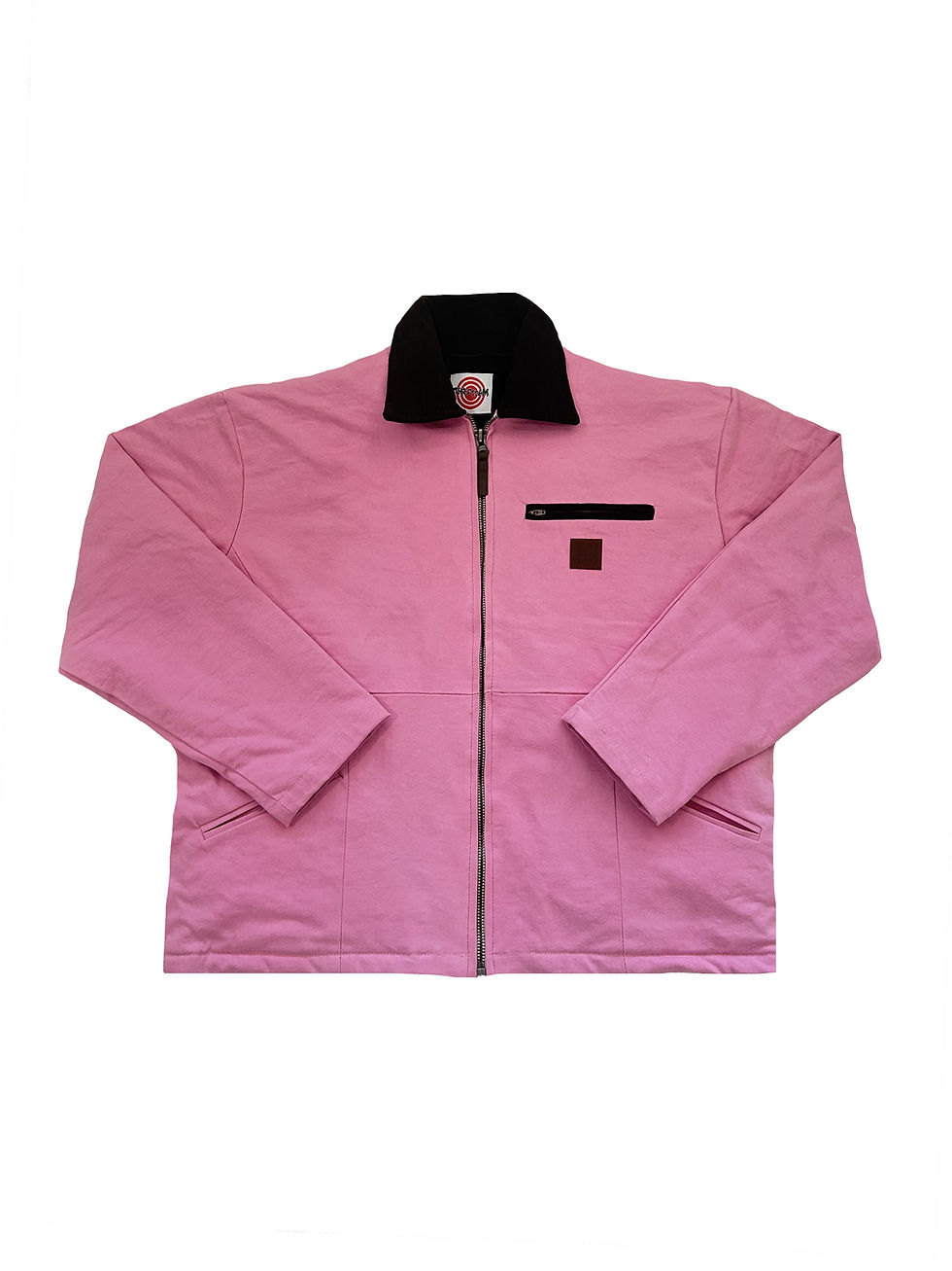 Thumbnail: Front of a Pink Canvas Oversized Jacket with brown collar