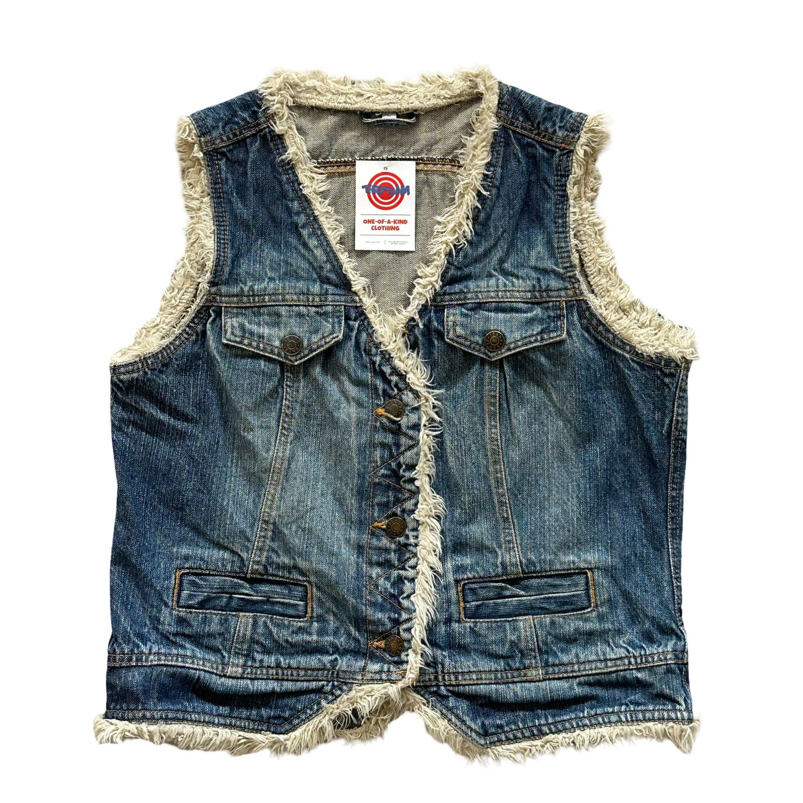 Faux Fur Lined Large Denim Vest
